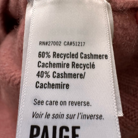 PAIGE Cashmere Dusty Rose Puff-Sleeve Crewneck Sweater - Picture 3 of 3